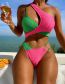 Fashion Green And Rose Red Polyester Colorblock Irregular Two-piece Swimsuit