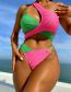 Fashion Green And Rose Red Polyester Colorblock Irregular Two-piece Swimsuit