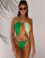 Fashion Green Polyester Halter Neck Colorblock Cutout One-piece Swimsuit