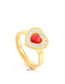 Fashion Golden Green Titanium Steel Diamond Heart Ring