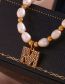Fashion Gold-c Gold Plated Pearl Beaded Diamond Alphabet Necklace In Titanium Steel