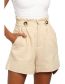 Fashion Beige Solid Color High Rise Ruffle Straight Shorts