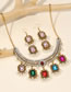 Fashion Color Suit Alloy Square Diamond Earrings Necklace Set