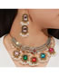 Fashion Color Suit Alloy Square Diamond Earrings Necklace Set