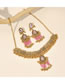 Fashion Pink Alloy Diamond Tassel Earrings Necklace Set