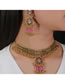 Fashion Pink Alloy Diamond Tassel Earrings Necklace Set