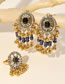 Fashion Ink-blue Colour Alloy Diamond Tassel Earrings Necklace Set