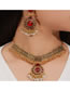 Fashion Red Alloy Diamond Geometric Earrings Necklace Set