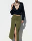 Fashion Army Green Zippered Slit Skirt With Polyester Pockets