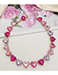 Fashion Heart Rose Necklace Geometric Heart Rhinestone Necklace