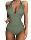Fashion Rose Red Spandex Panel Ruched One-piece Swimsuit