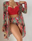 Fashion Sapphire Polyester Printed High Waist Two-piece Swimsuit Three-piece Set