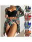 Fashion Red Polyester Printed High Waist Two-piece Swimsuit Three-piece Set