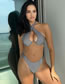 Fashion Silver Polyester Bronzing Cross Halter Neck Two-piece Swimsuit