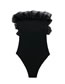 Fashion Black Organza Tiered Ribbed Bodysuit