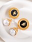 Fashion Gold Alloy Round Oil Drip Portrait Pendant Pearl Stud Earrings