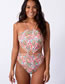 Fashion Pink Polyester Printed Halter Neck Cutout One-piece Swimsuit