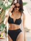 Fashion Black Solid Color Deep V Mesh Stitching See-through Split Swimsuit