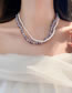 Fashion 16# Necklace - Silver Beads Geometric Snake Chain Layered Pearl Necklace