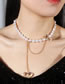 Fashion White Pearl Beaded Geometric Heart Necklace