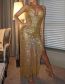 Fashion Gold Metallic Sequin Halterneck Strap Dress