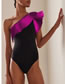 Fashion Swimsuit Polyester Cross-shoulder Color Block One-piece Swimsuit