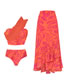 Fashion Set Polyester Printed Slant Shoulder Split Swimsuit Beach Dress Set