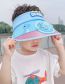 Fashion Blue Little Hippo [upgrade Fan Model] Plastic Cartoon Printed Children's Sunscreen Hat With Fan Empty Top (live)