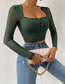 Fashion Dark Green Single Breasted Lace Long Sleeve Bottoming Shirt