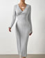 Fashion Grey Polyester Knitted V-neck Dress