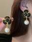 Fashion 1# Black Flower Pearl Alloy Flower Pearl Earrings