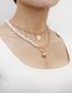 Fashion White K Alloy Pearl Panel Chain Beaded Double Layer Necklace