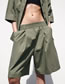 Fashion Army Green Polyester High Waist Micro Pleated Shorts