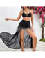Fashion Black Polyester High Waist Two Piece Swimsuit Three Piece Set