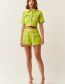 Fashion Green Polyester Lapel-collar Button-up Top-shorts Set