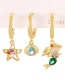 Fashion Color Set Of 6 Copper Inlaid Zircon Starfish Mermaid Stud Earrings