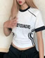 Fashion White Letter Print Contrast Pitted Short Sleeves