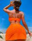 Fashion Orange Polyester Pleated Bandeau Tie Two-piece Swimsuit Three-piece Set