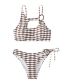 Fashion Maroon Polyester Striped Cutout Tie Swimsuit