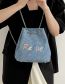 Fashion Blue Pu Letter Embroidery Large Capacity Backpack
