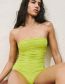 Fashion Yellow-green Polyester Crinkled One-piece Swimsuit