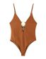 Fashion Coffee Color Polyester Cutout One-piece Swimsuit