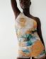 Fashion Printing Asymmetric Tulle Bodysuit
