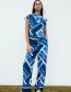 Fashion Blue Polyester Print Drop Neck Top