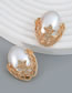 Fashion Gold Alloy Floral Oval Pearl Stud Earrings