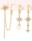 Fashion Gold Copper Inlaid Zircon Starburst Pendant Chain Pearl Earring Set Of 6
