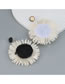 Fashion Black And White Braided Raffia Floral Stud Earrings