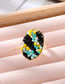 Fashion Blue And Yellow Beads Braided Ring With Colorful Rhinestone Beads