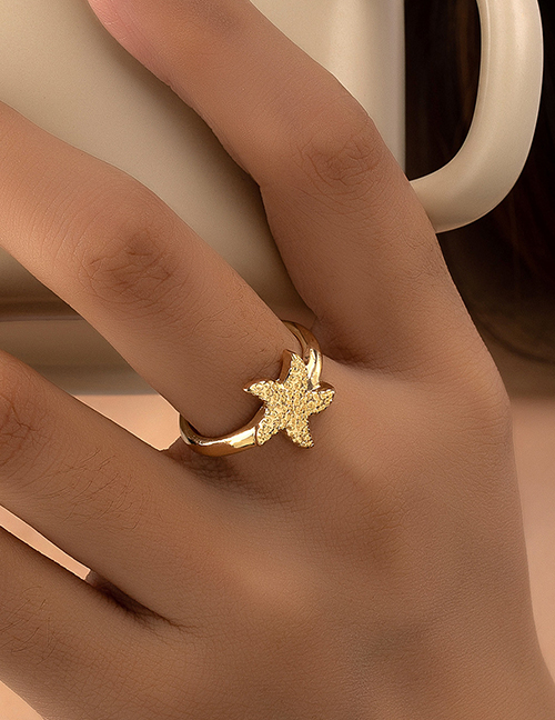 Fashion Starfish Alloy Gold-plated Zirconium Starfish Ring