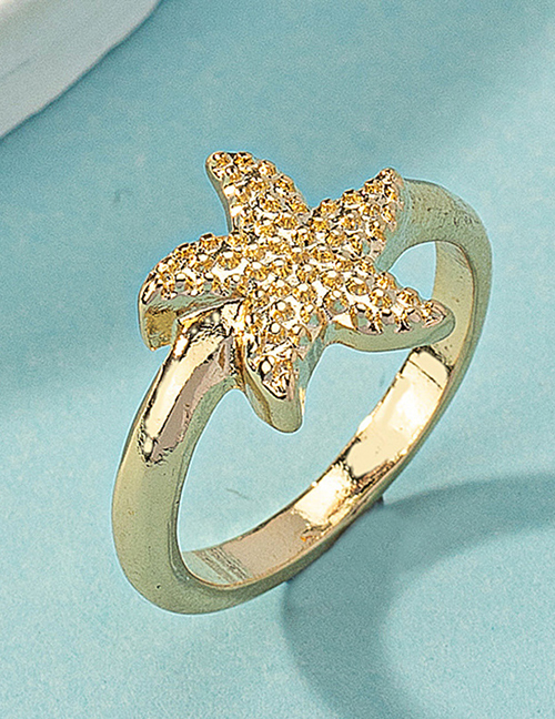 Fashion Starfish Alloy Gold-plated Zirconium Starfish Ring